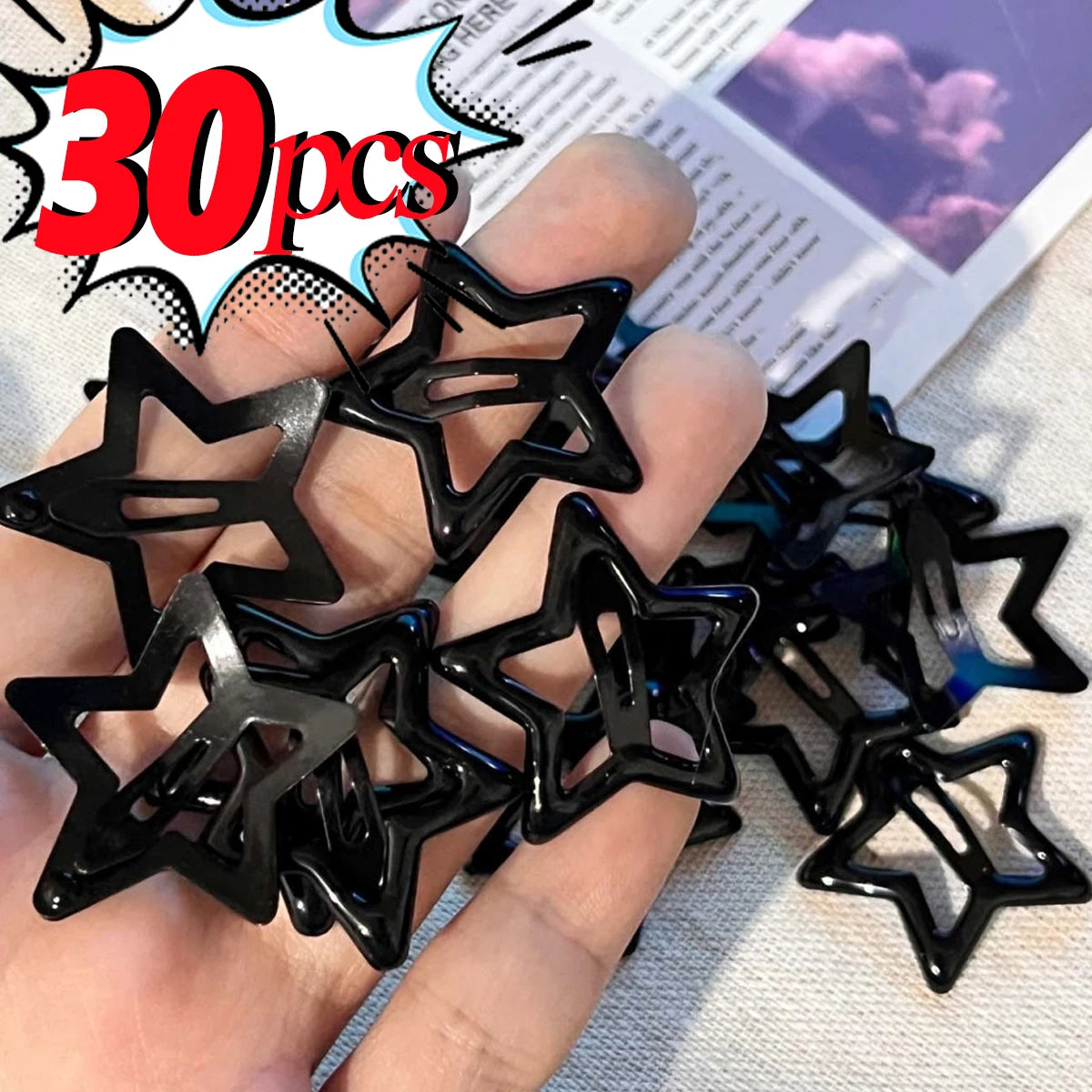 New Dark Y2K Girls Black Star Bobby Pin Hairpin Cool Charm Metal