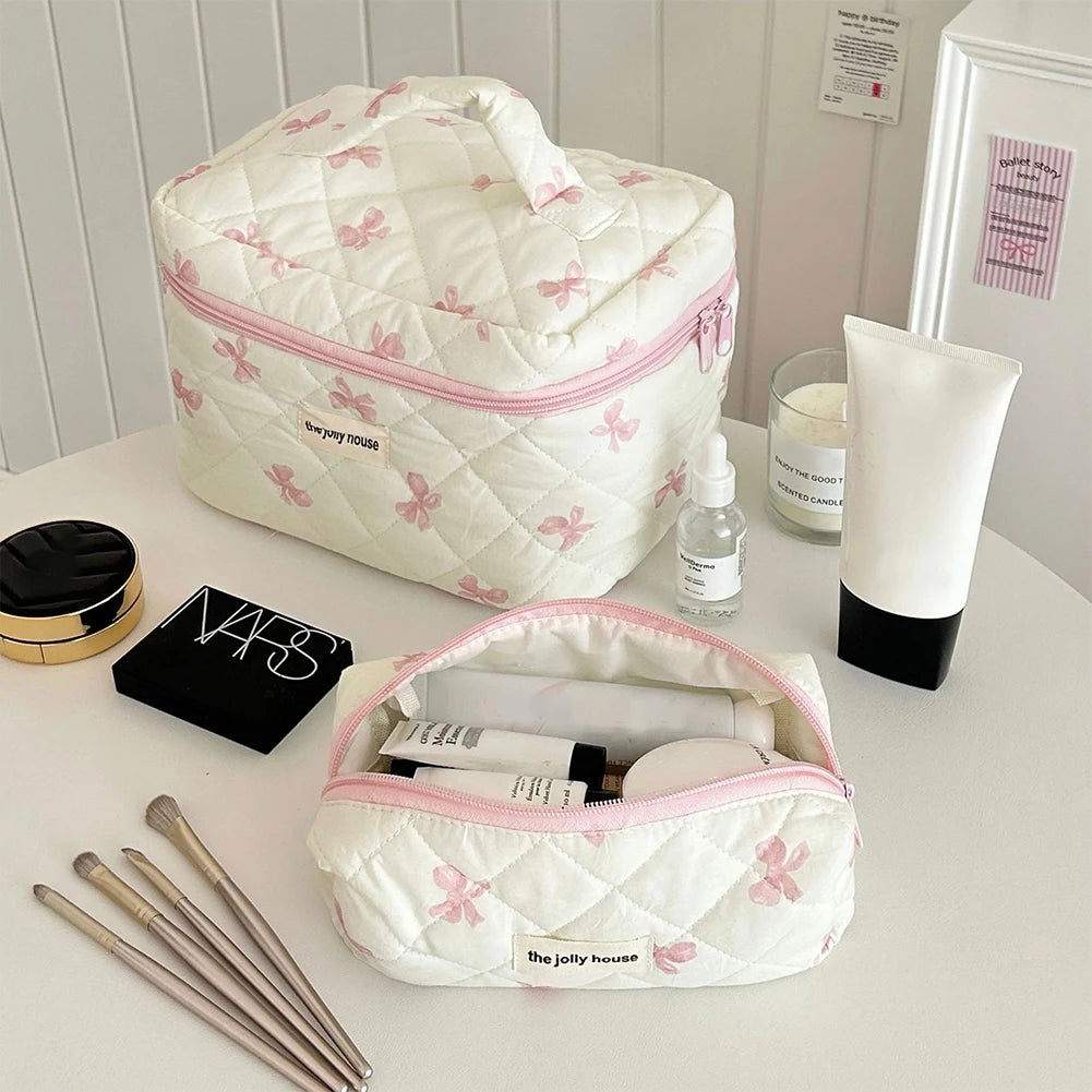 Cute Bow Flower Quilting Cotton Makeup Bag