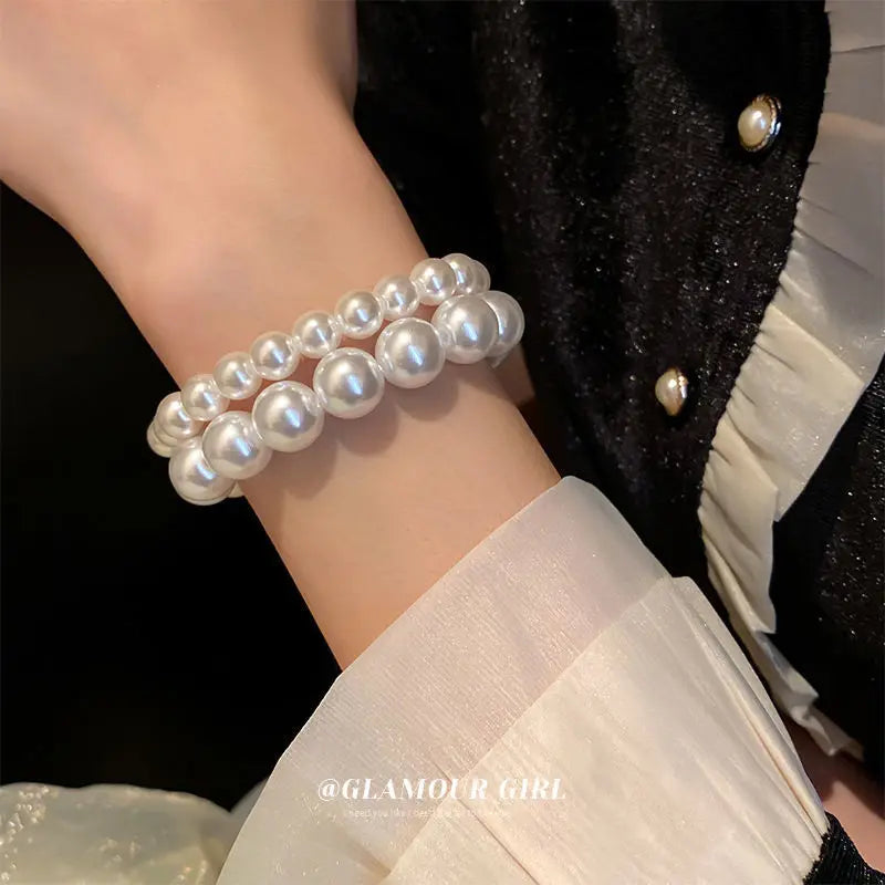 Elegant White Faux Pearl Beaded Adjustable Bracelet