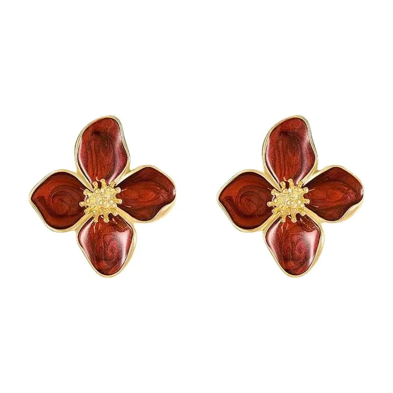 Fashion Korean Retro Red Flower Earrings