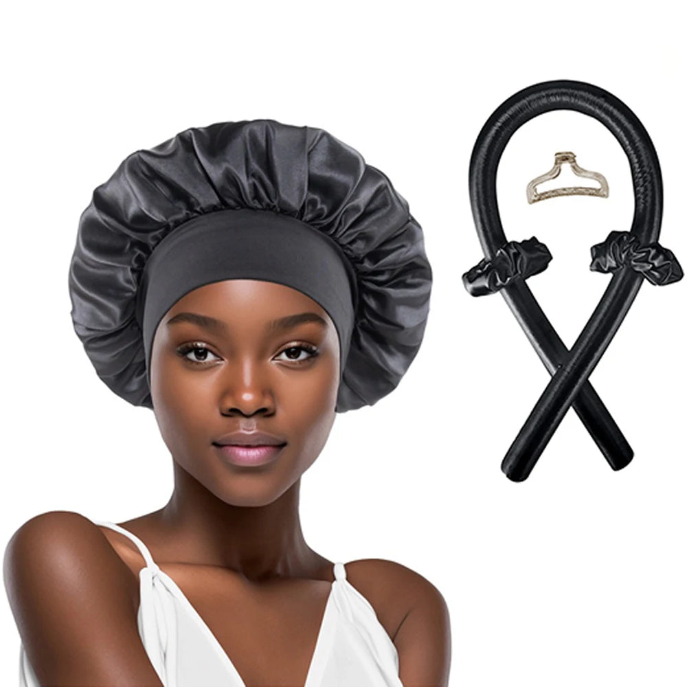 No Heat Hair Curler And Satin Sleeping Cap Set Heatless