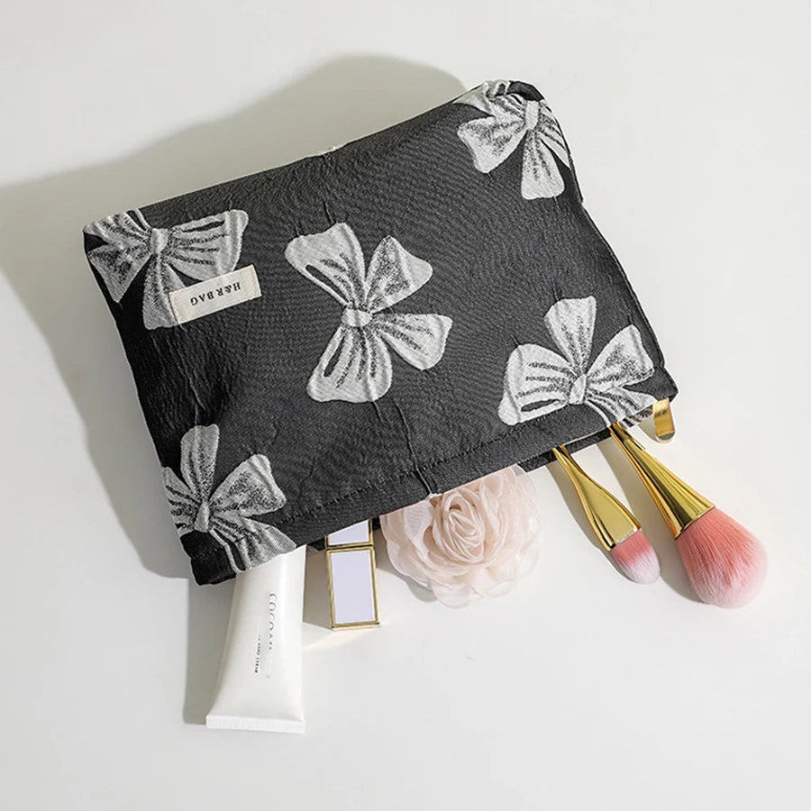 Pink Bow Makeup Bag: Large capacity, portable clutch for cosmetics and toiletries