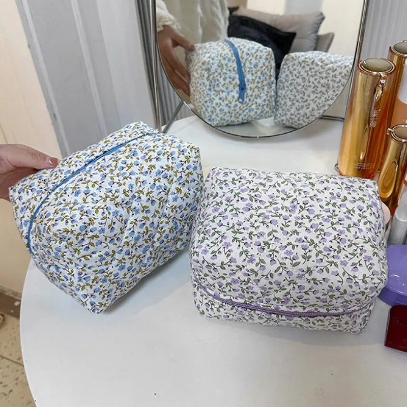 Storage Organizer Floral Puffy Quilted Makeup Bag Flower