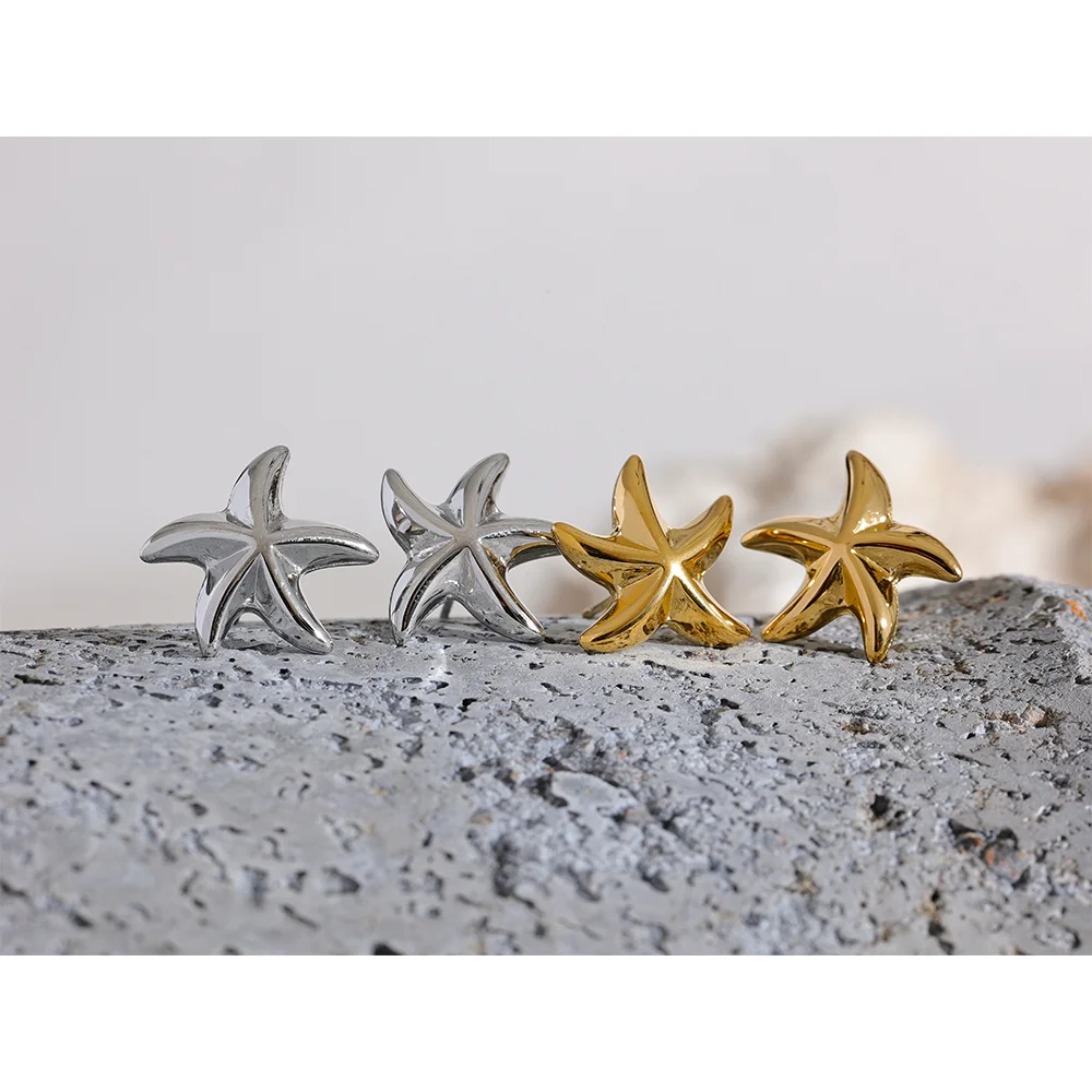 Waterproof Stainless Steel Starfish Stud Earrings