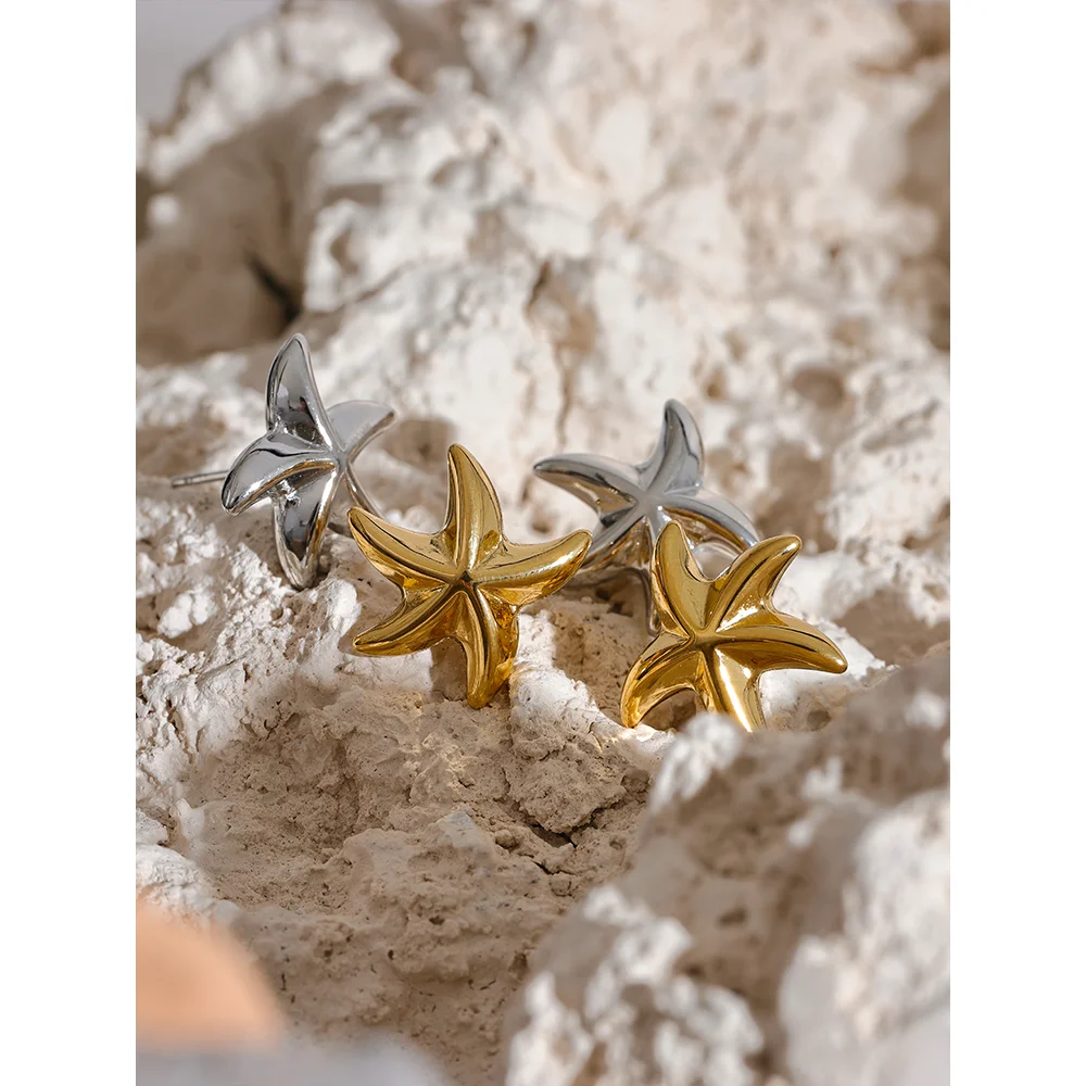 Waterproof Stainless Steel Starfish Stud Earrings