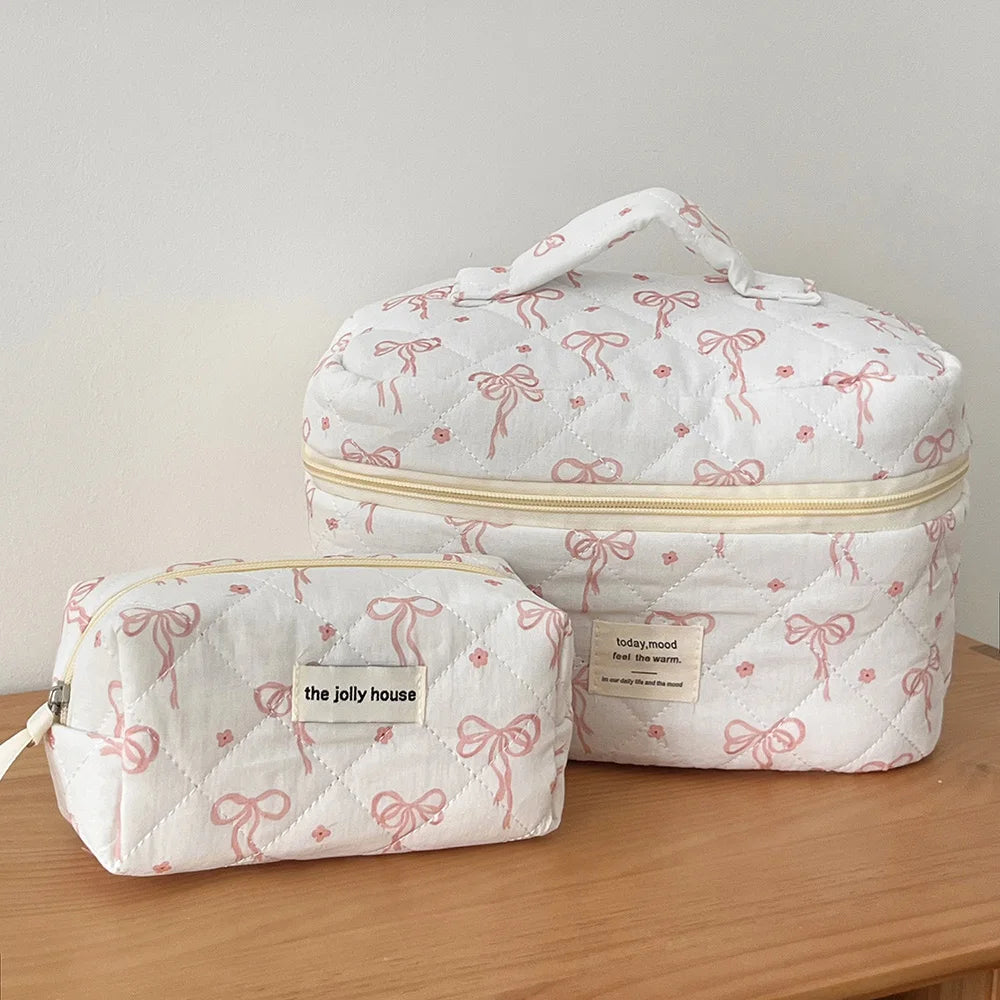 Tote Cosmetic Toiletry Storage Pouch Handbag Flower Cotton Zipper Bags