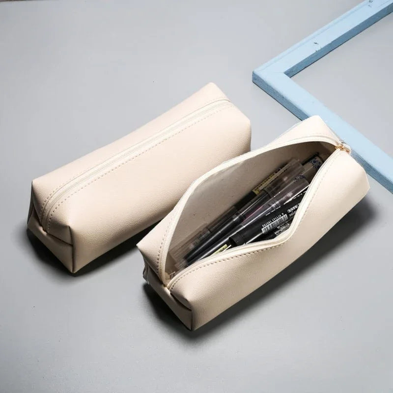 Large Capacity PU Leather Pencil Bag Stationery Holder Case