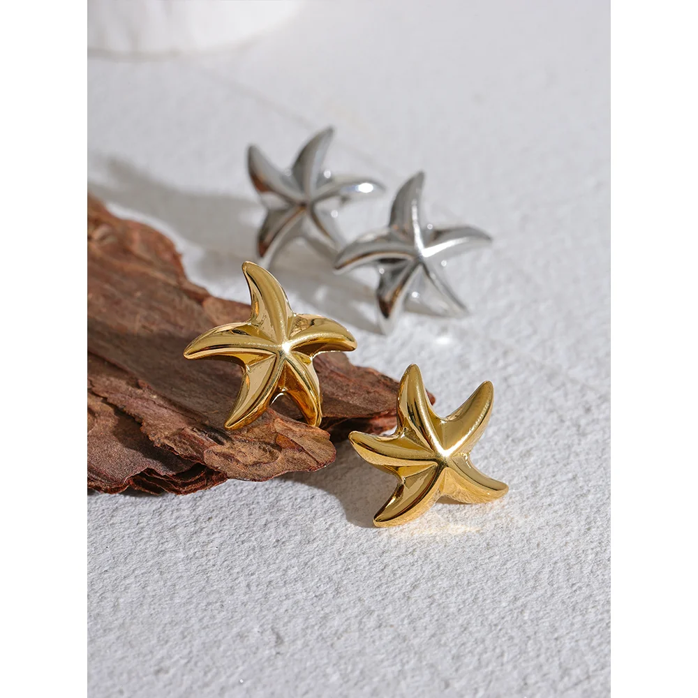 Waterproof Stainless Steel Starfish Stud Earrings