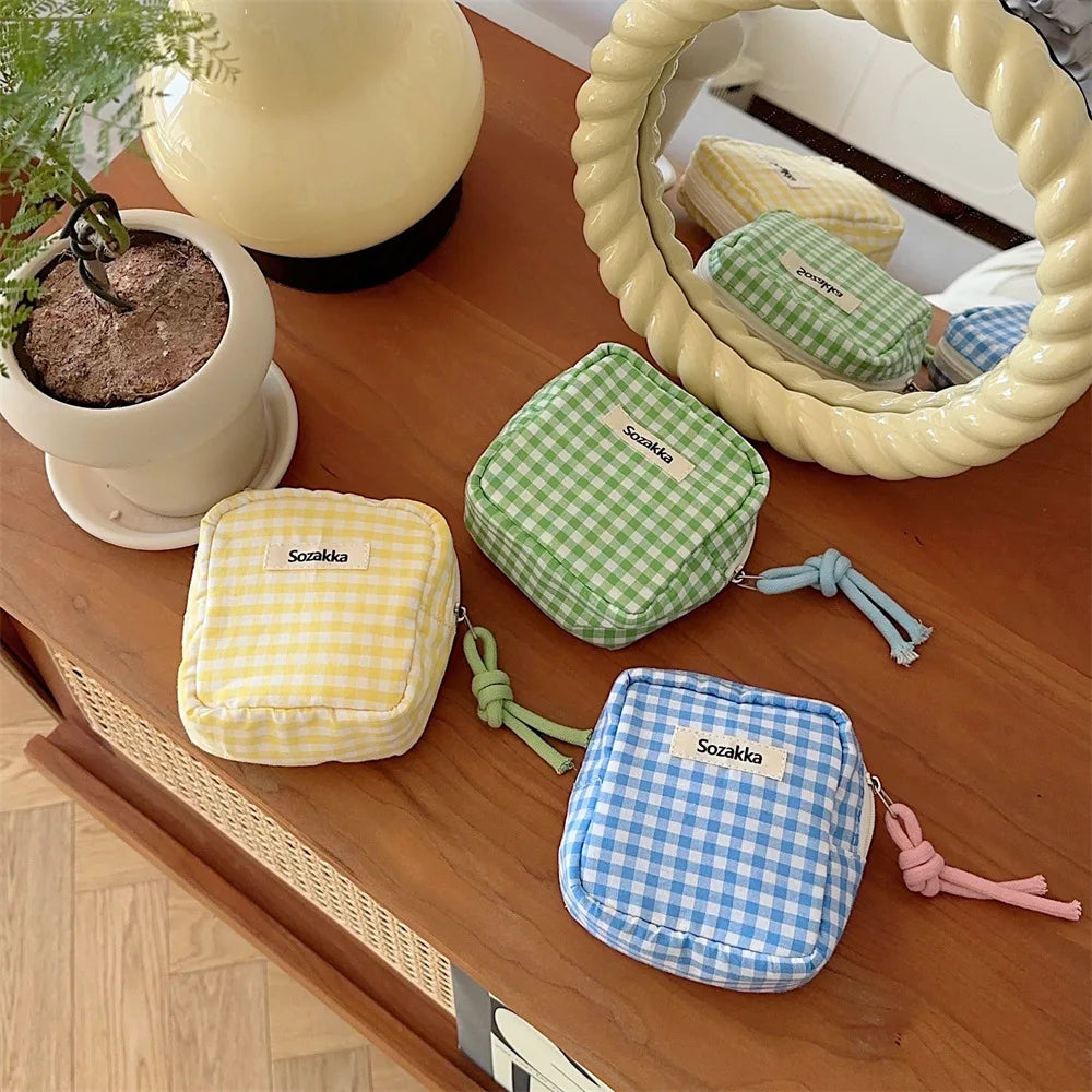 Mini Cute Lattice Square Cosmetic Bag