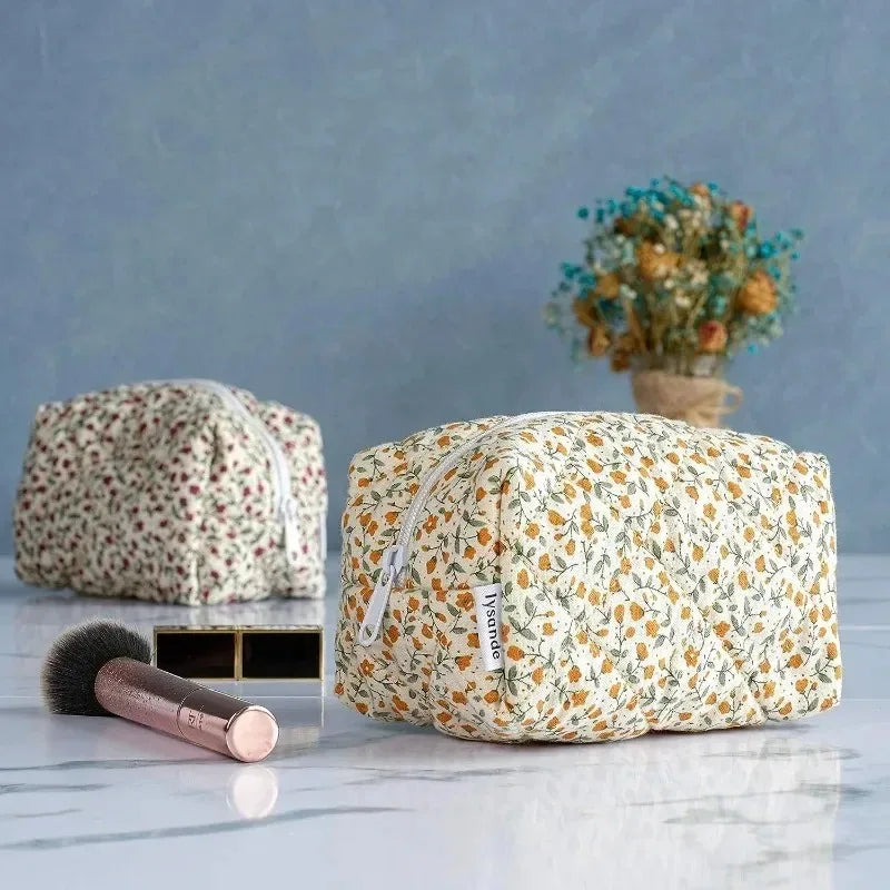 Storage Organizer Floral Puffy Quilted Makeup Bag Flower